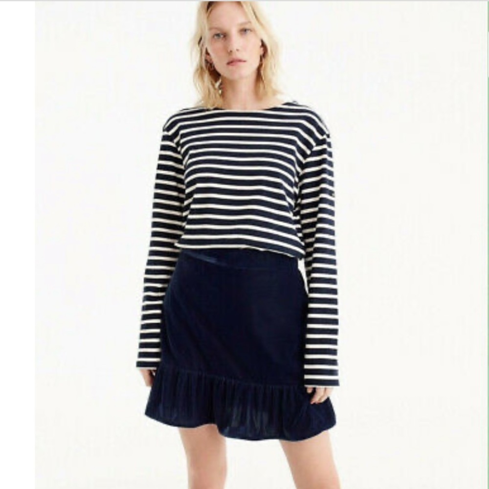 Jcrew Navy blue velvet skirt with ruffle on bottom